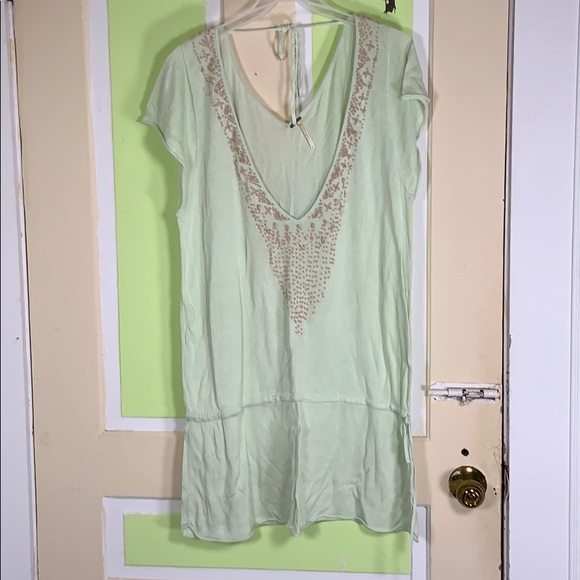 Free People Sweaters - FREE PEOPLE TUNIC SWEATER LARGE LIGHT GREEN BEADS